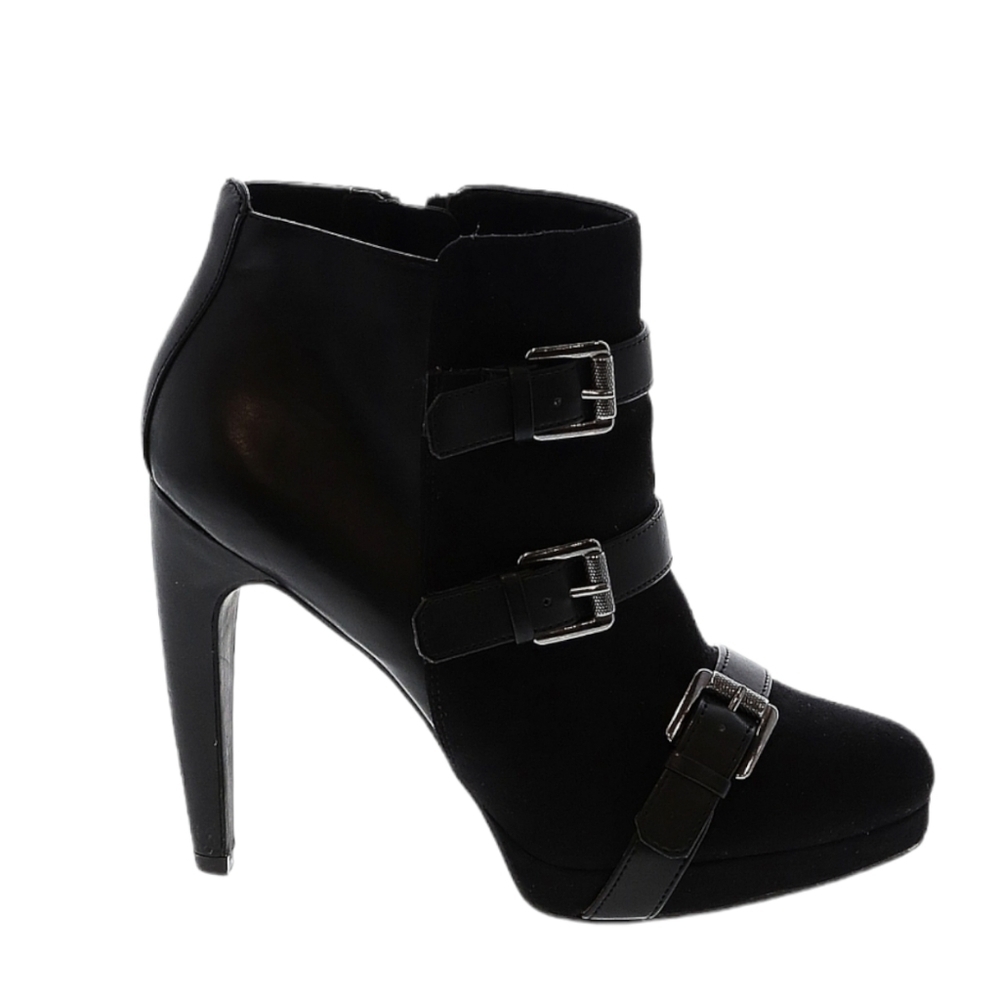 Sam & Libby Ankle Boot Women's 10 Black Faux Suede Buckle Stiletto Heel